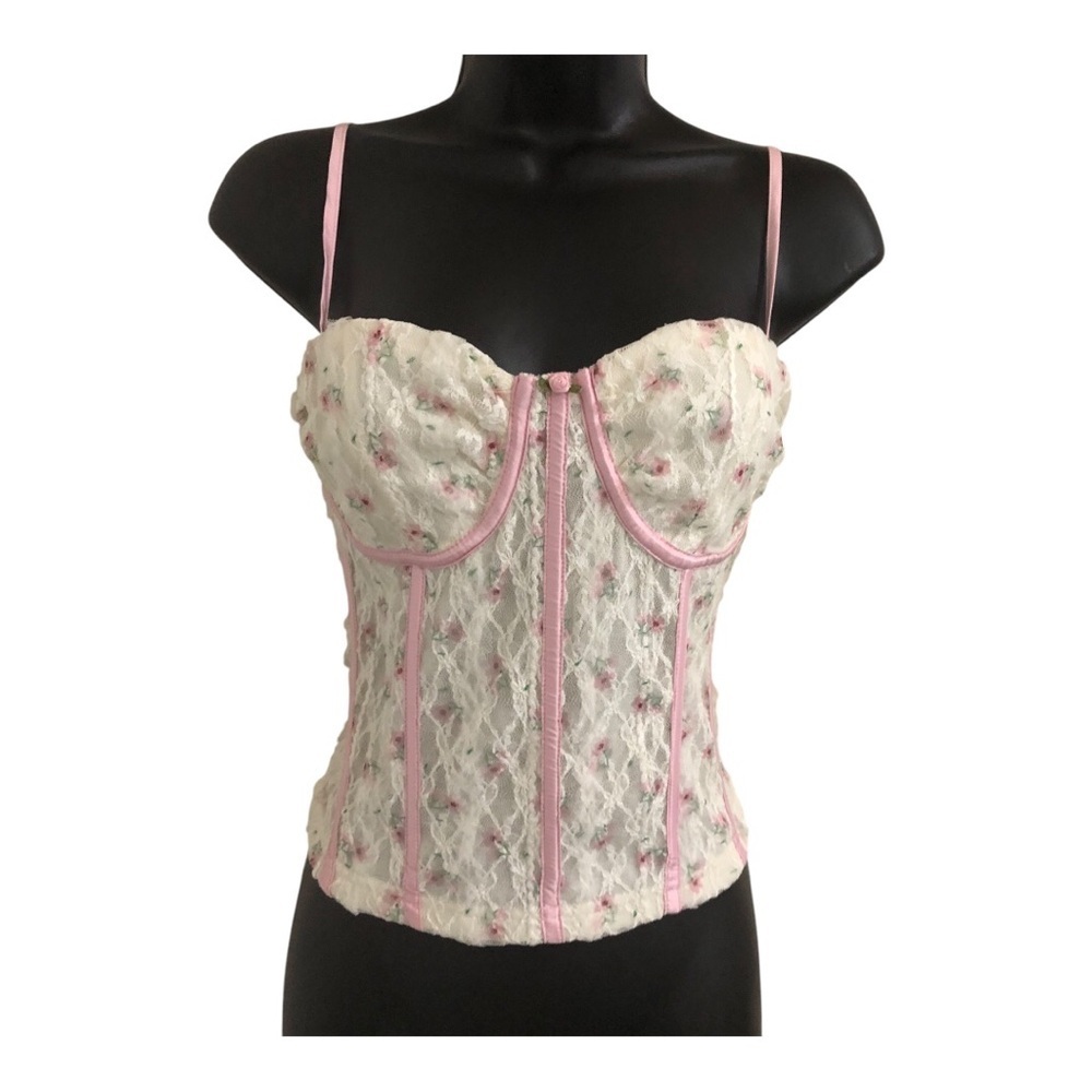 Pretty Garbage‎ off-white & pink lace corset style top size medium brand new
